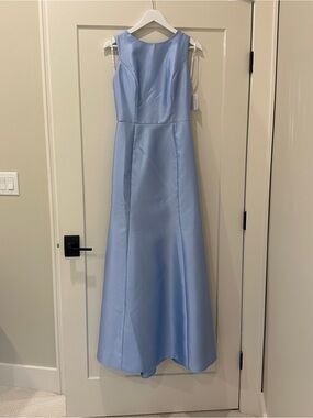 Satin Light Blue Sleeveless A-Line Wedding Gown